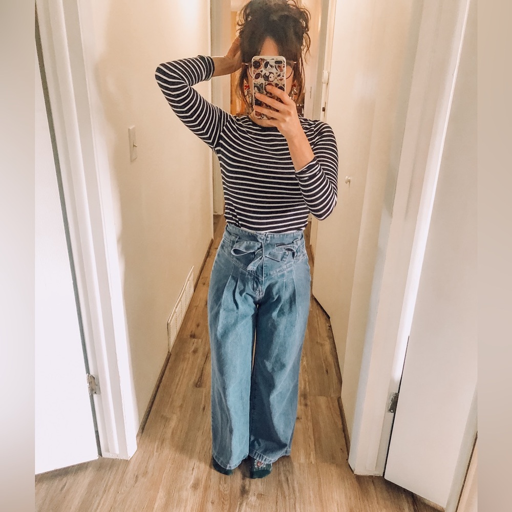 Bow-tie Paperbag Wide Leg Jeans